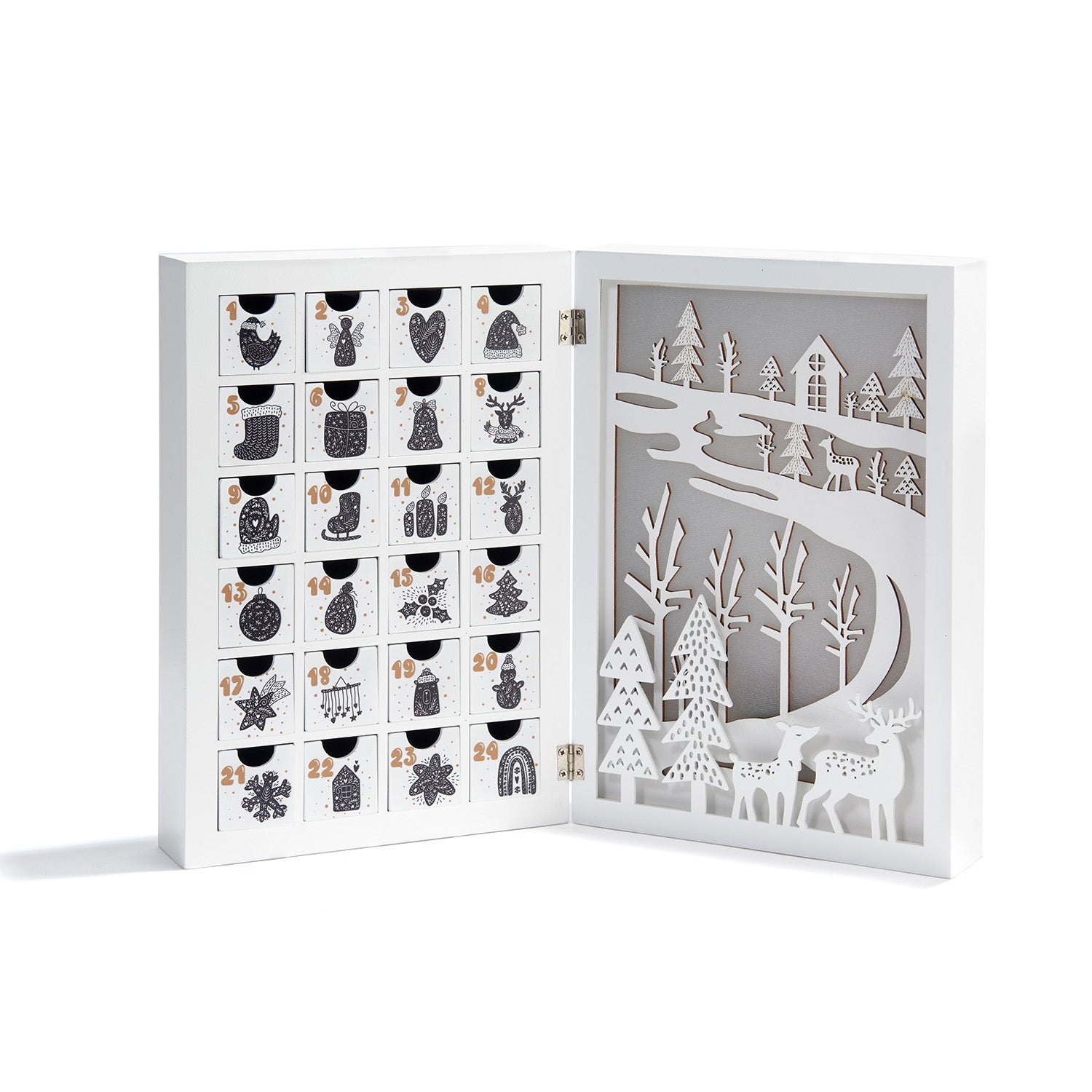 Winter Wonderland Pre-Lit LED Fold Out Wooden Advent Calendar with Drawers