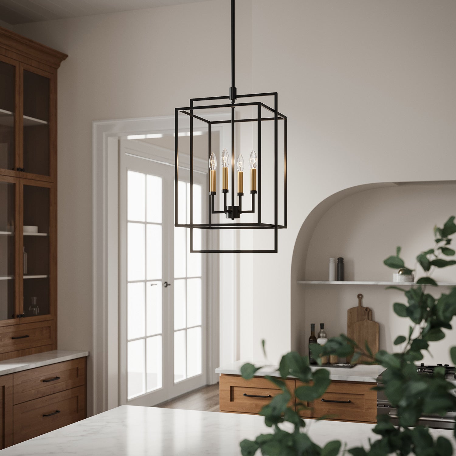 Noa 4 Light Pendant, Large, Matte Black with Aged Brass