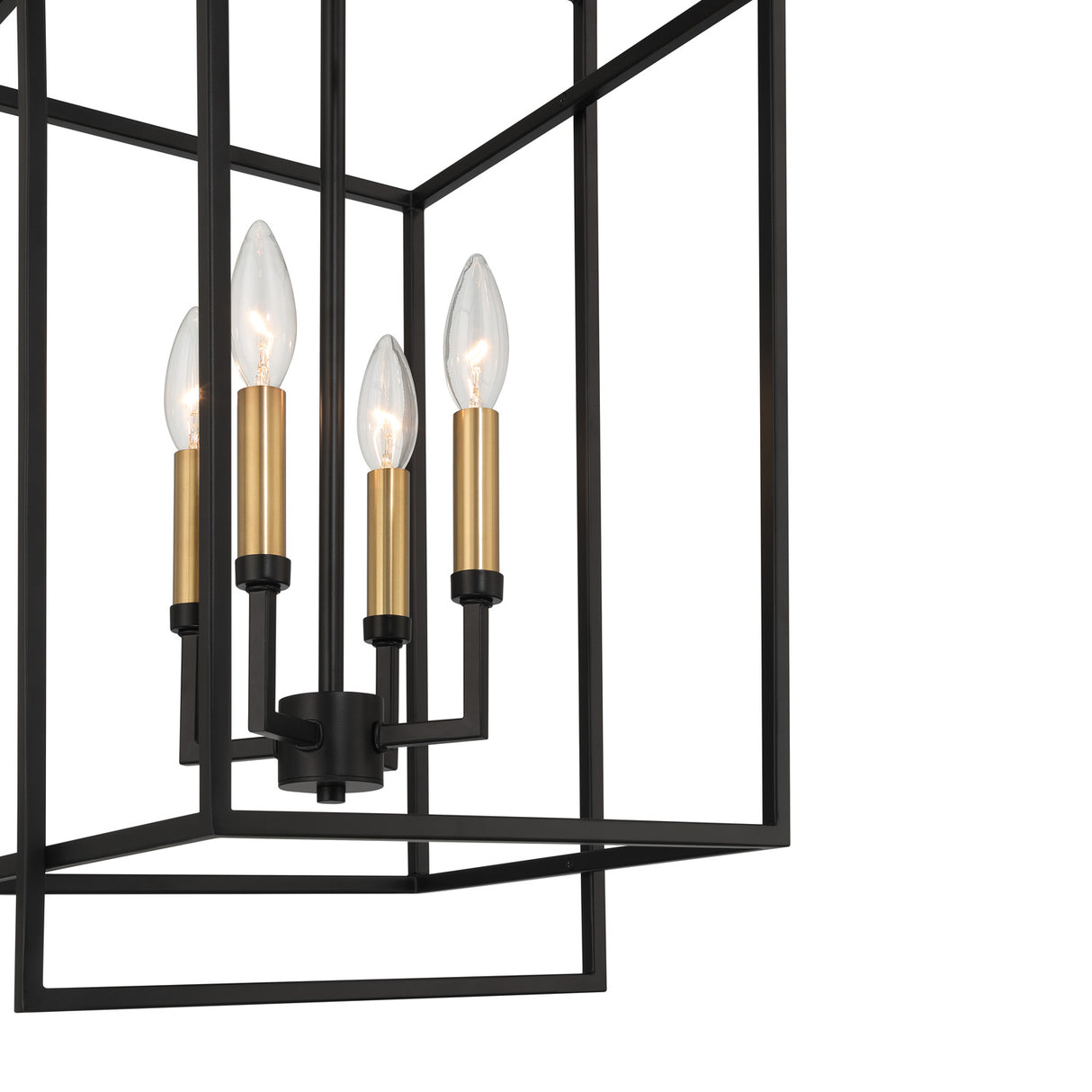 Noa 4 Light Pendant, Large, Matte Black with Aged Brass