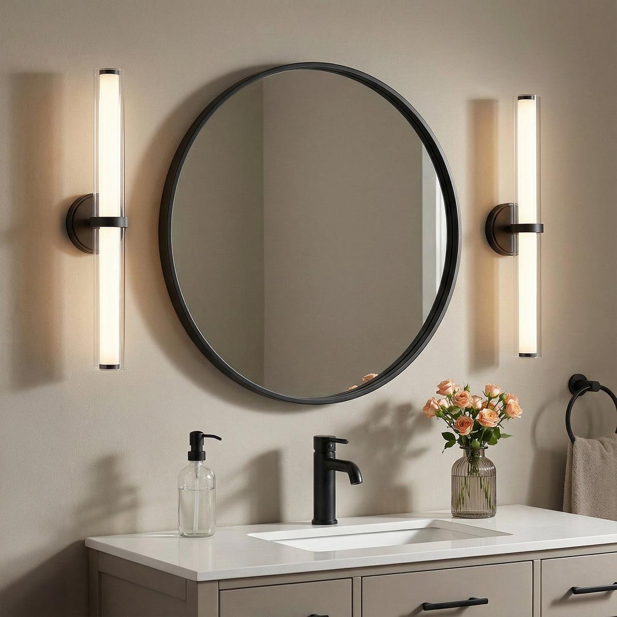 Ellie LED Vanity Light, Matte Black for Modern home with Taupe walls