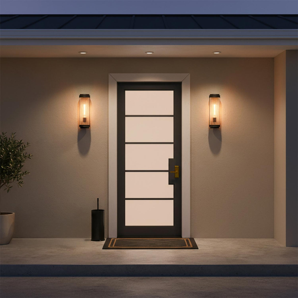 Bristol Outdoor Wall Light, Matte Black with Brass Accents