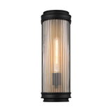 Bristol Outdoor 15" Wall Light, Reeded Glass Wall Sconce, Matte Black and Brass finish, front view