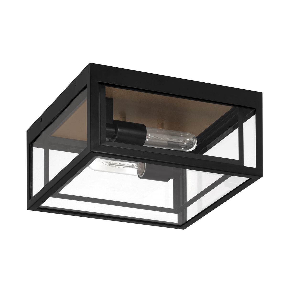 Jaxon Indoor/Outdoor Flush Mount, Matte Black with Brass Accents