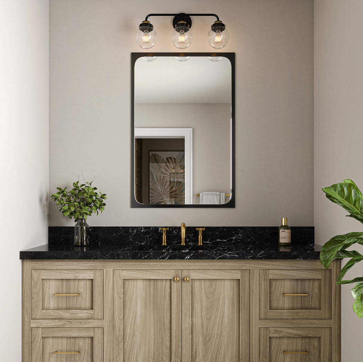 Joel 3 Light Vanity, Matte Black and Aged Brass