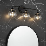 Joel 3 Light Vanity, Matte Black and Aged Brass for Modern home with Dark Gray Marble