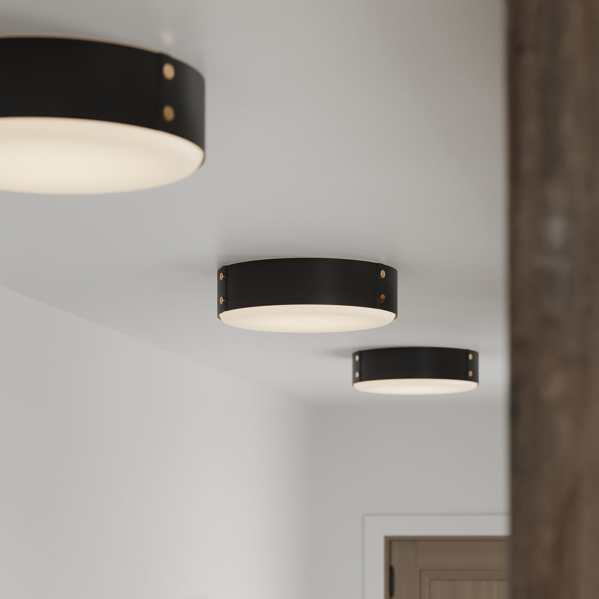 Oscar LED Flush Mount, Matte Black with Brass Accents