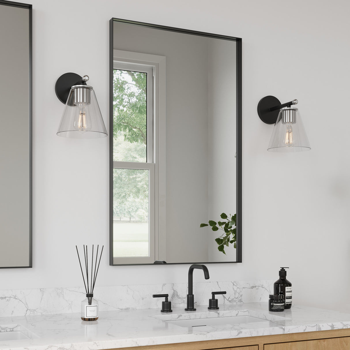 Carlisle Vanity Wall Sconce, Matte Black and Chrome