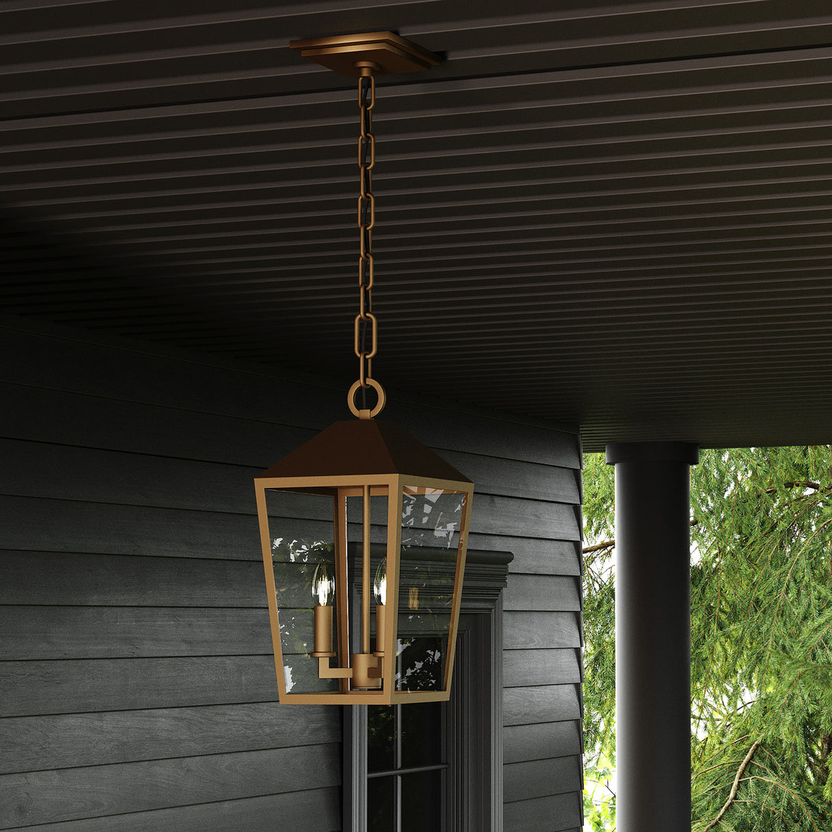 Cole Outdoor Hanging Light, Burnished Brass