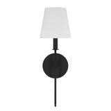 Taylor 19" Wall Sconce, Matte Black with White Fabric Shade, front view with light off

