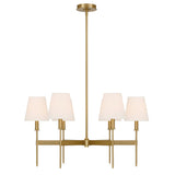 Taylor 6 Light 30" Round Chandelier, Aged Brass with White Fabric Shades, front view with lights on