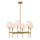 Taylor 6 Light 30" Round Chandelier, Aged Brass with White Fabric Shades, alternate view lights on