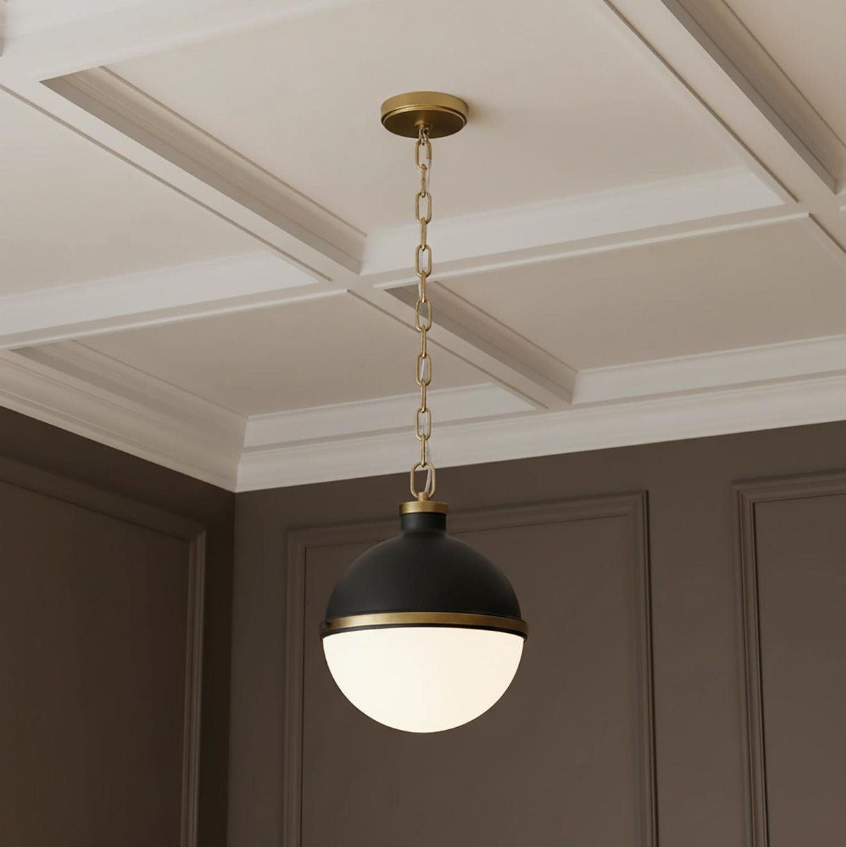 Paxton 12" Pendant, Matte Black and Aged Brass