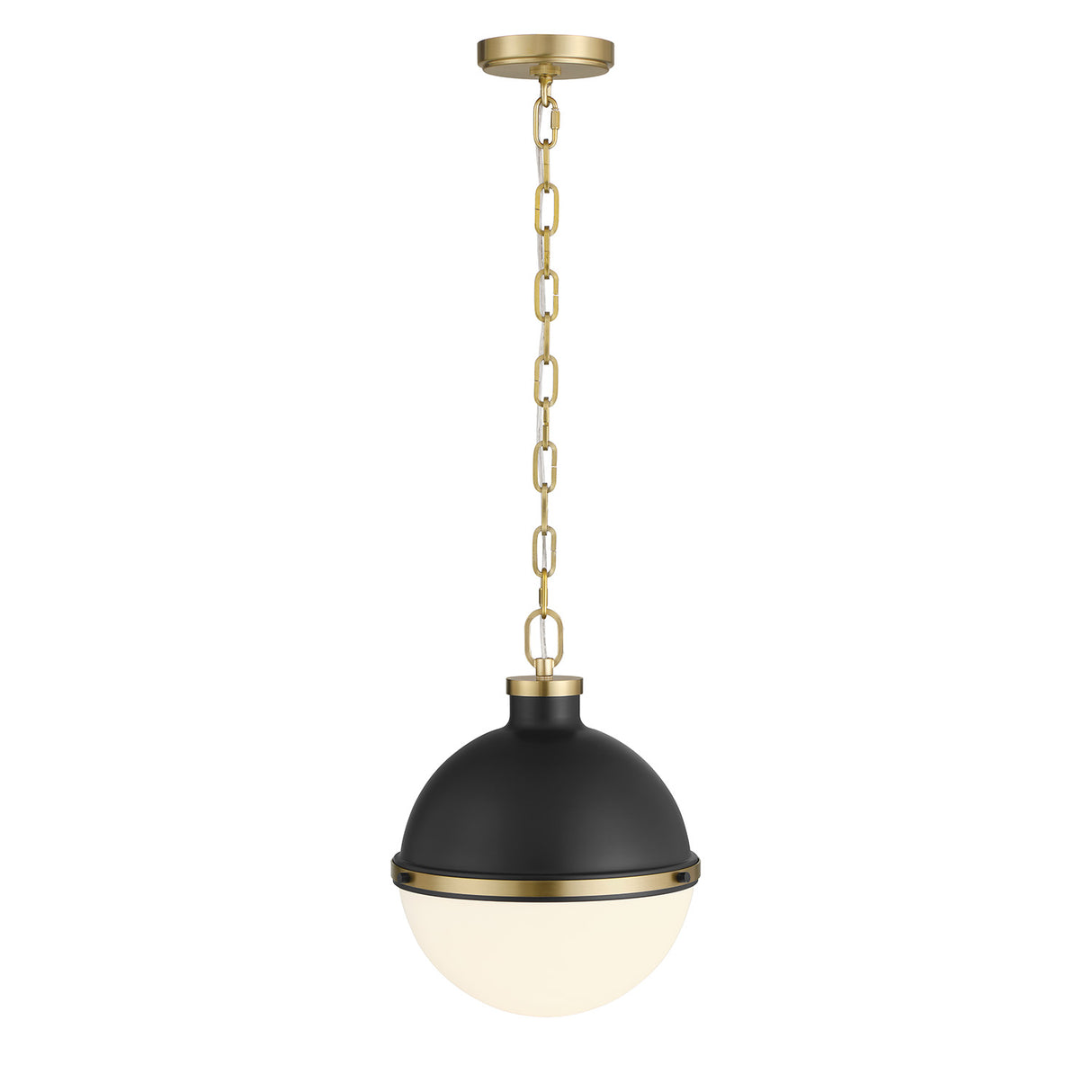 Paxton 12" Pendant, Matte Black and Aged Brass