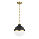 Paxton 12" Pendant, Matte Black and Aged Brass