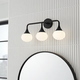 Talia 3 Light Vanity, Matte Black for Modern home with White Vertical Shiplap
