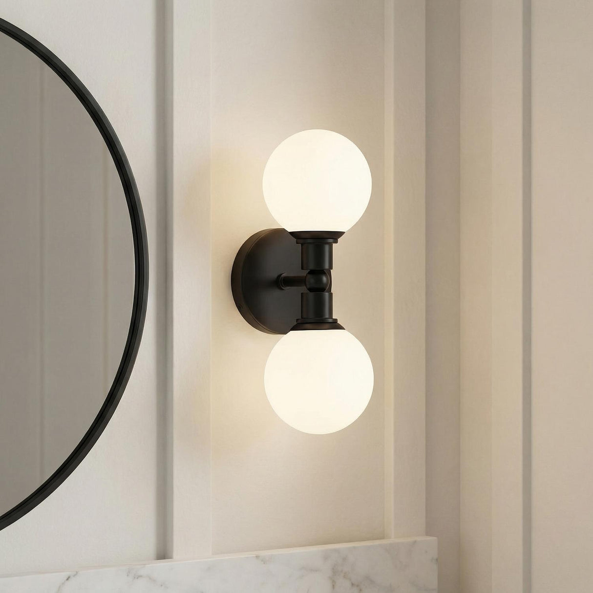 Theo 2 Globe Wall Sconce, Matte Black