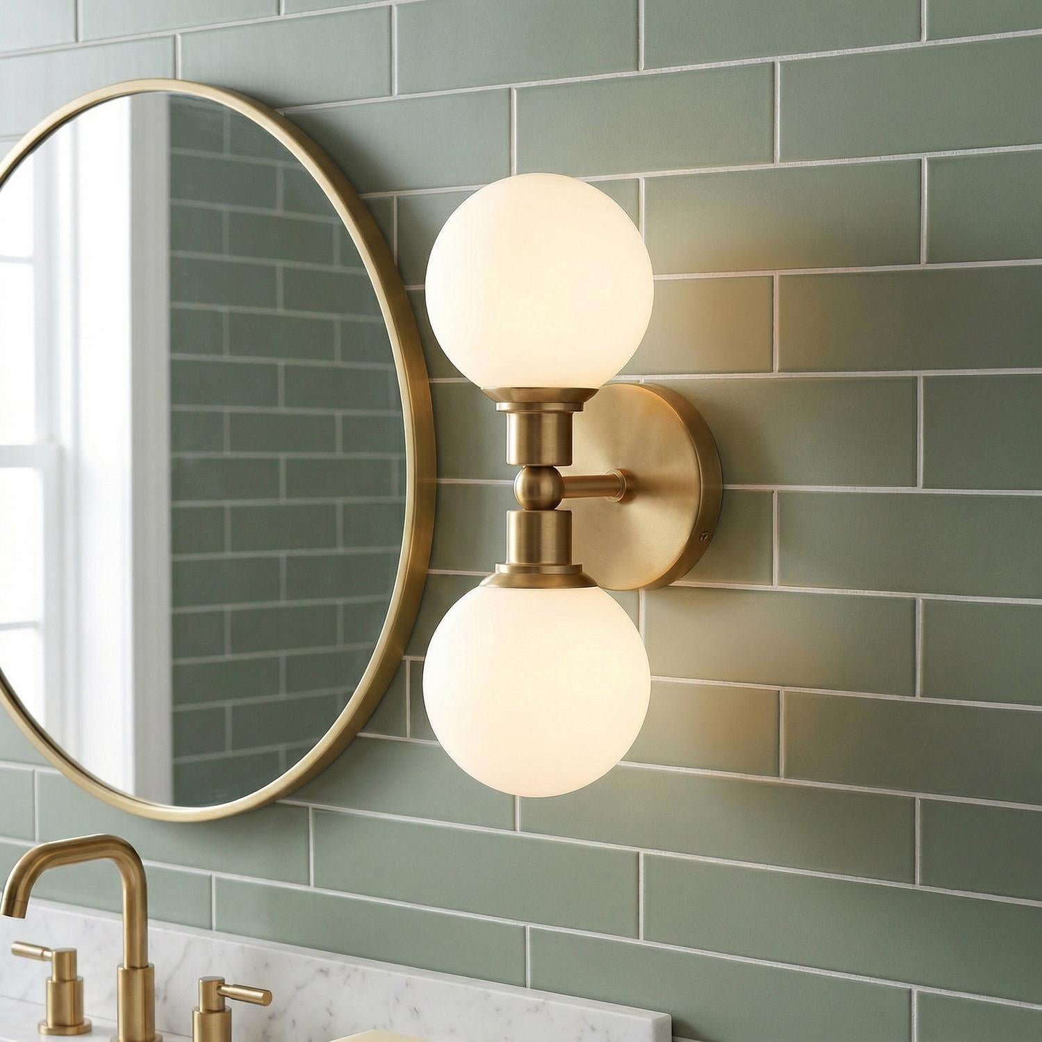 Theo 2 Globe Wall Sconce, Aged Brass