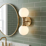 Theo 2 Globe Wall Sconce, Aged Brass