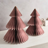 Pleated Paper Christmas Trees, Large Set of 2, Dusty Rose