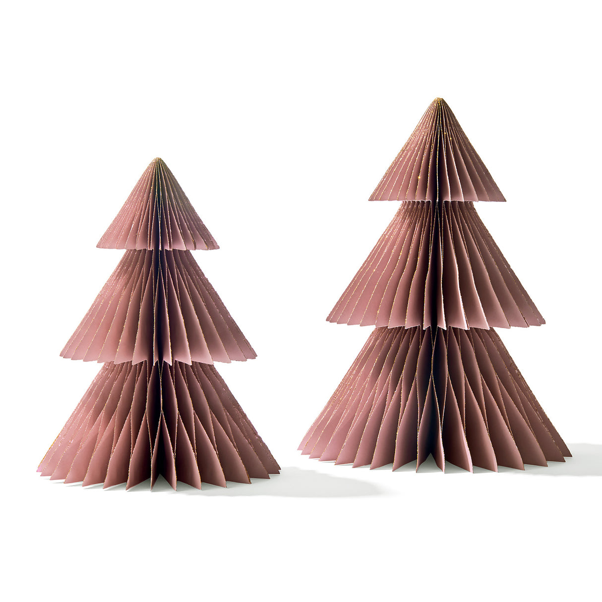 Pleated Paper Christmas Trees, Large Set of 2, Dusty Rose