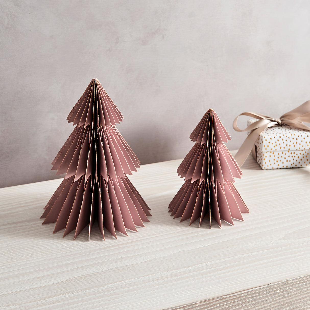 Pleated Paper Christmas Trees, Small Set of 2, Dusty Rose