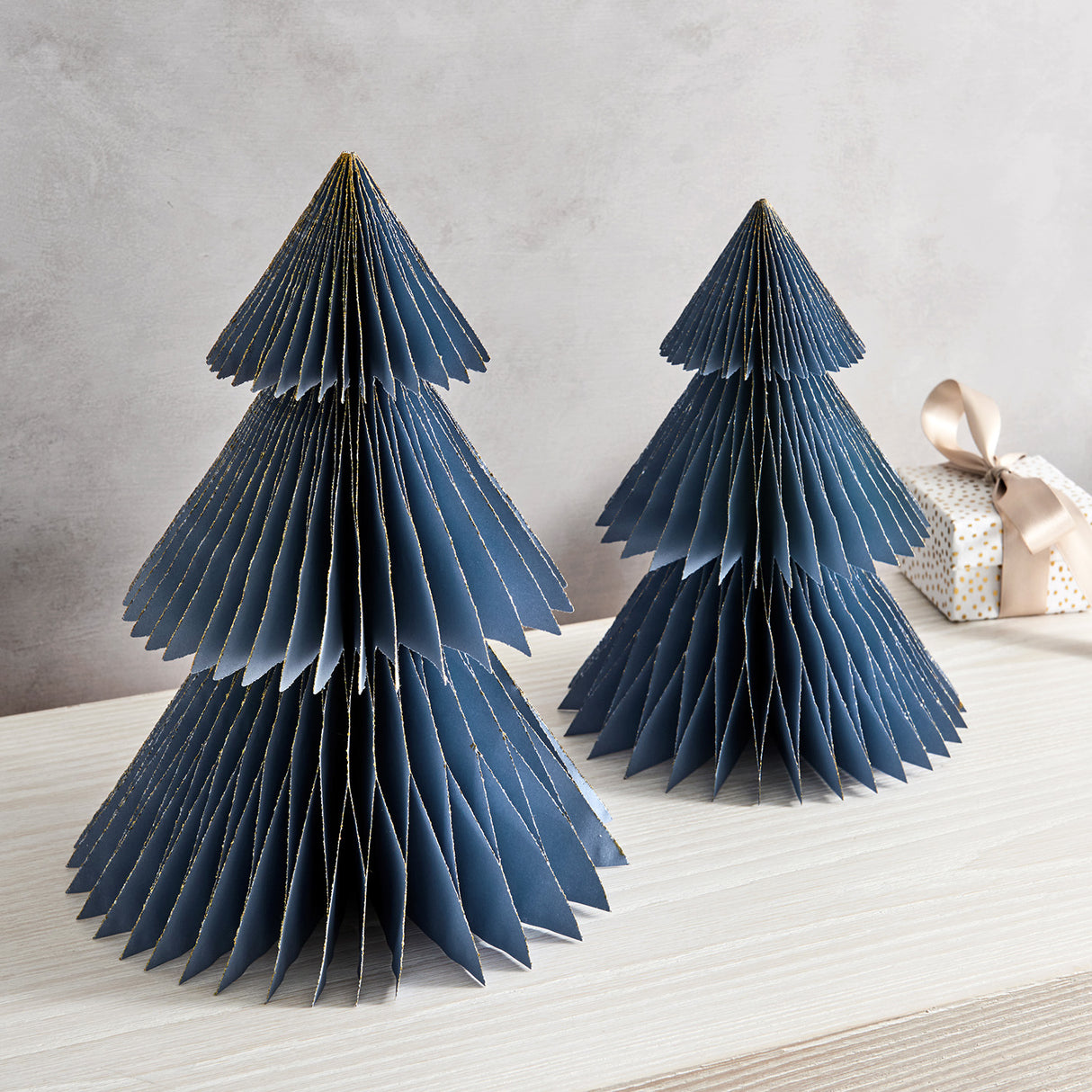 Pleated Paper Christmas Trees, Large Set of 2, Dusty Blue