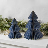 Pleated Paper Christmas Trees, Small Set of 2, Dusty Blue