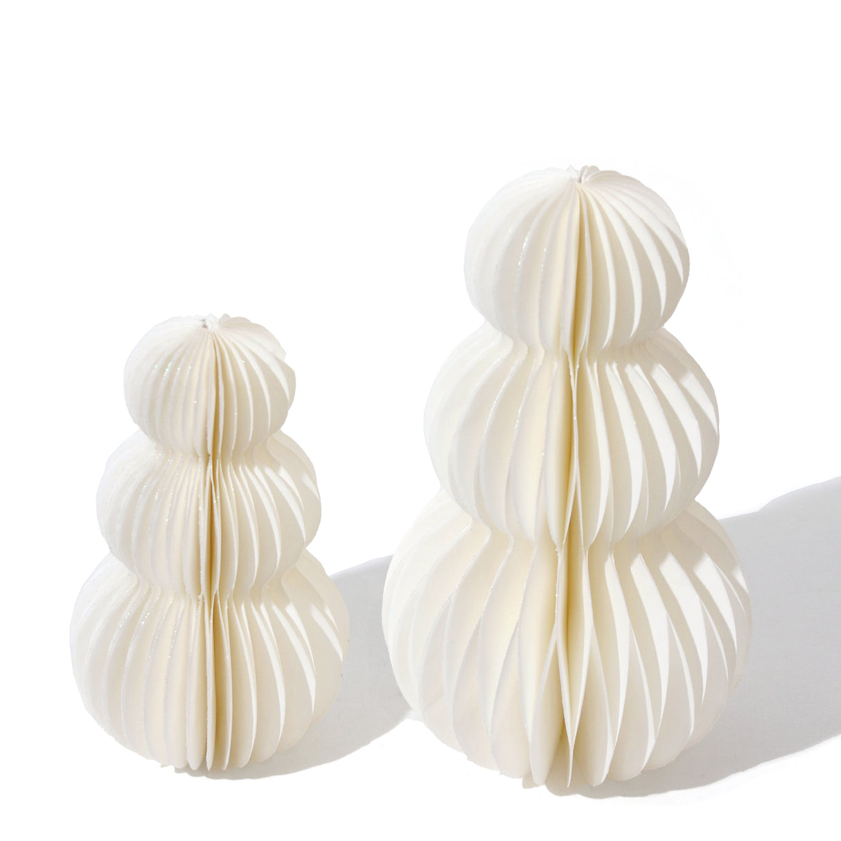 Pleated Paper Snowmen, Small Set of 2, Ivory