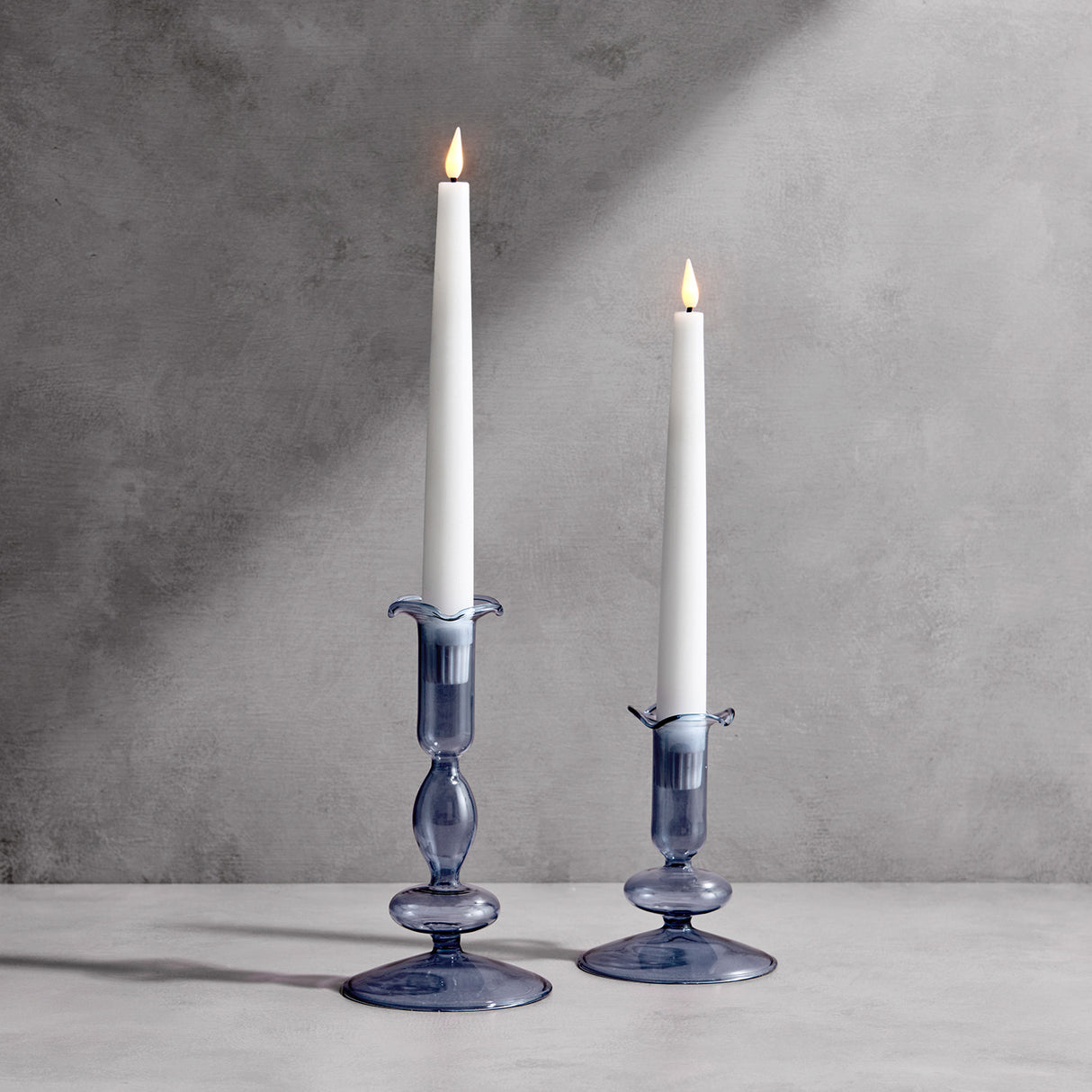 Lily Glass Candle Holders, Dusty Blue, Set of 2