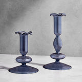 Lily Glass Candle Holders, Dusty Blue, Set of 2