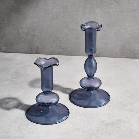 Lily Glass Candle Holders, Dusty Blue, Set of 2