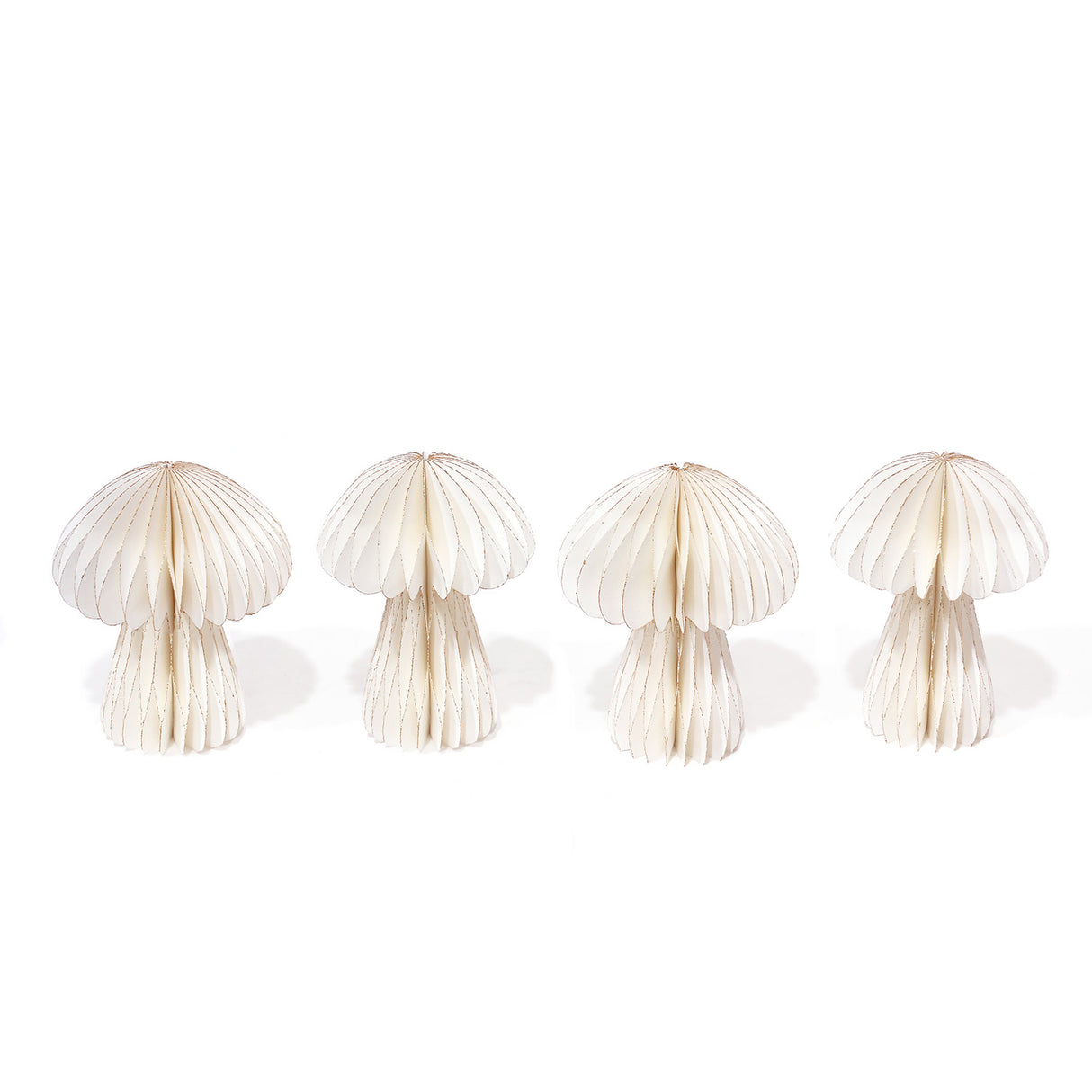 Pleated Paper Mushrooms, Small Set of 4, Ivory