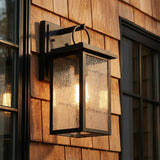 Paterson Outdoor Wall Light, Medium for Craftsman home with Natural Cedar Siding