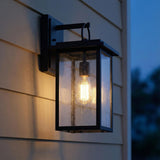 Paterson Outdoor Wall Light, Large 18", Black and Seeded Glass