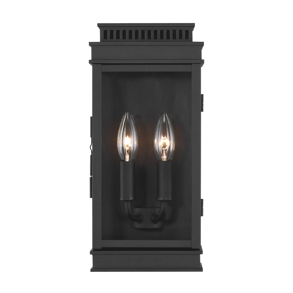 Brighton Outdoor 14" Wall Light, Black and Clear Glass with Black Sleeves shown, front view