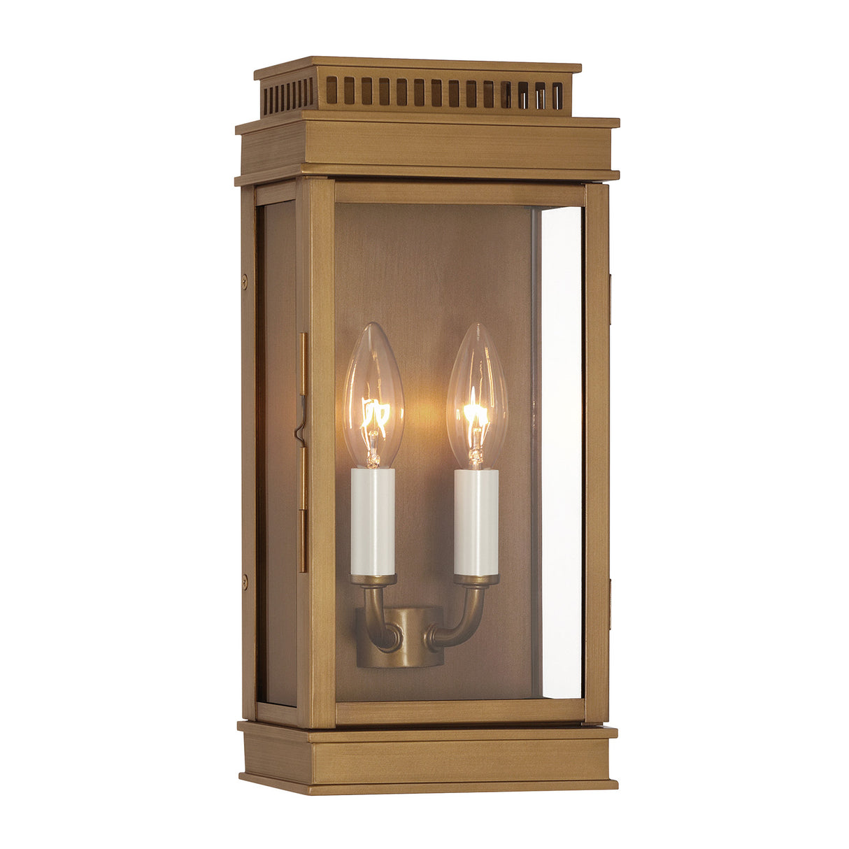 Brighton Outdoor 14" Wall Light, Burnished Brass and Clear Glass with Cream Sleeves