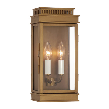 Brighton Outdoor 14" Wall Light, Burnished Brass and Clear Glass with Cream Sleeves