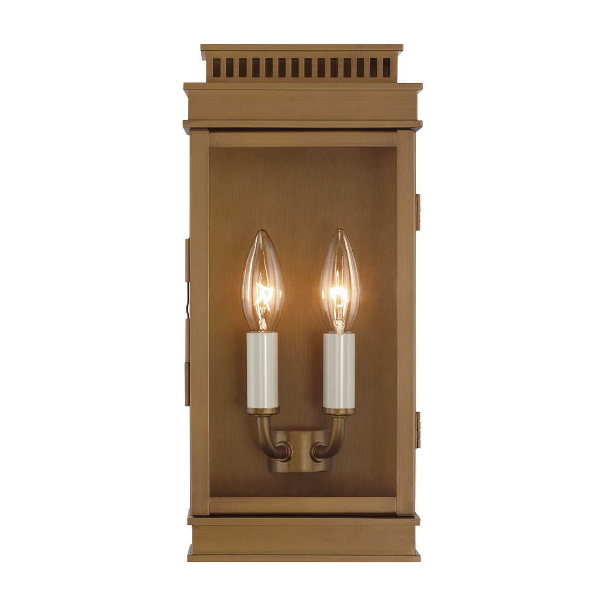 Brighton Outdoor 14" Wall Light, Burnished Brass and Clear Glass with Cream Sleeves, front view