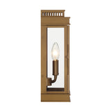 Brighton Outdoor 14" Wall Light, Burnished Brass and Clear Glass and Brass Sleeves, side view