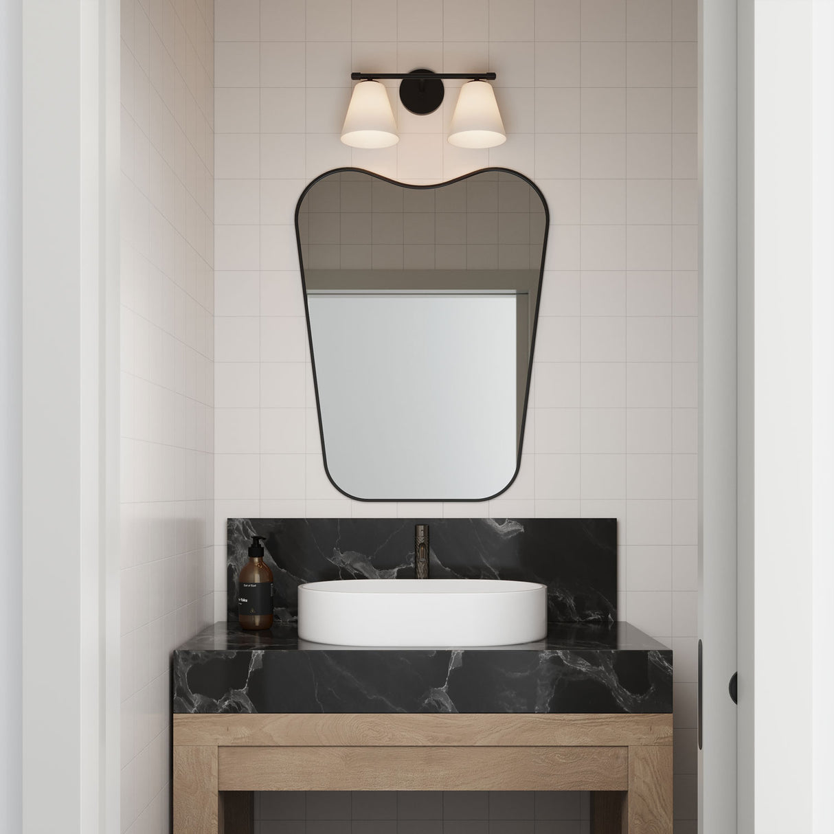 Carlisle 2 Light Vanity Wall Light, Matte Black with Opal Glass