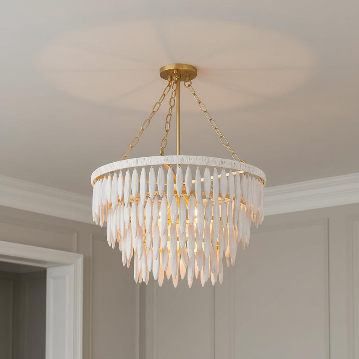 Willa Chandelier 24", White-Washed Wood and Aged Brass