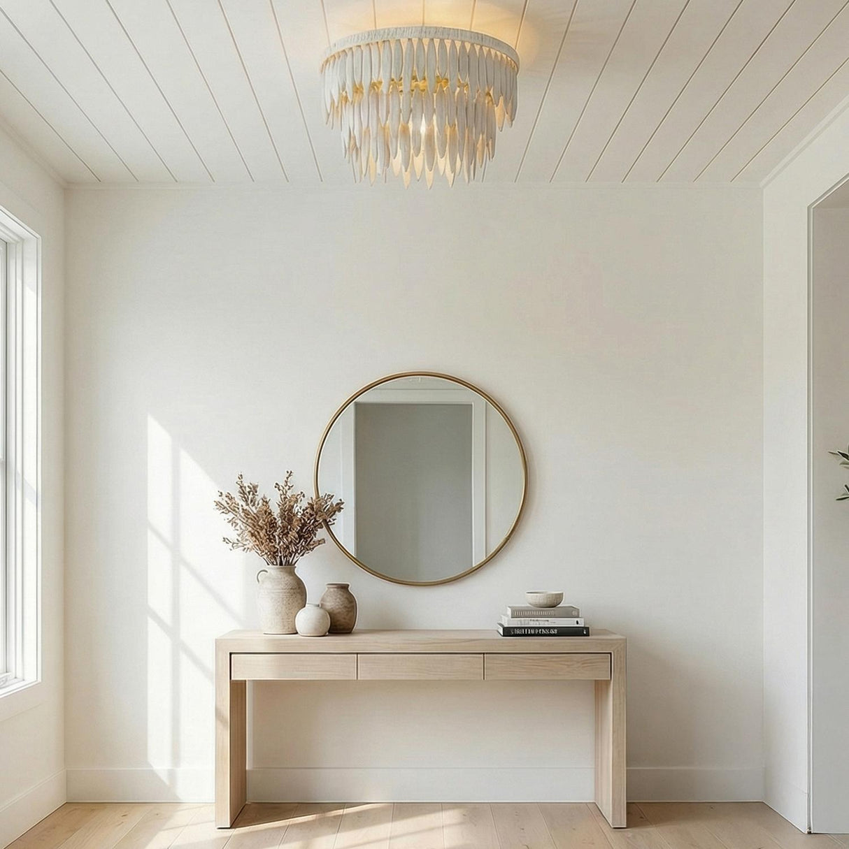 Willa Flush Mount 18", White-Washed Wood and Aged Brass