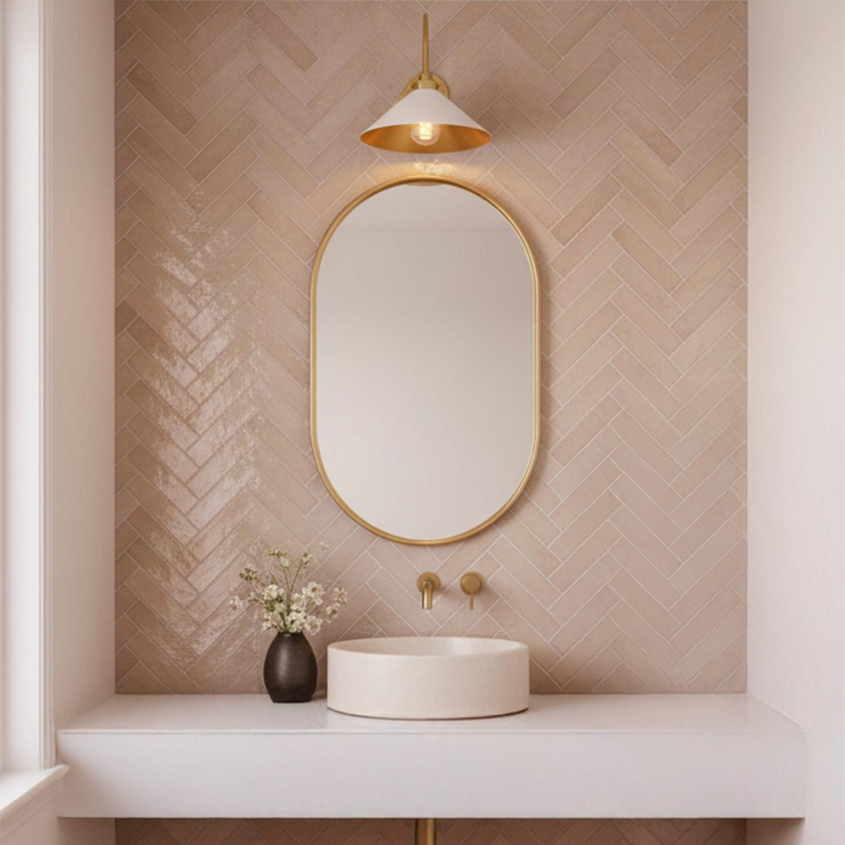 Alma Metal Wall Sconce 16", White and Aged Brass