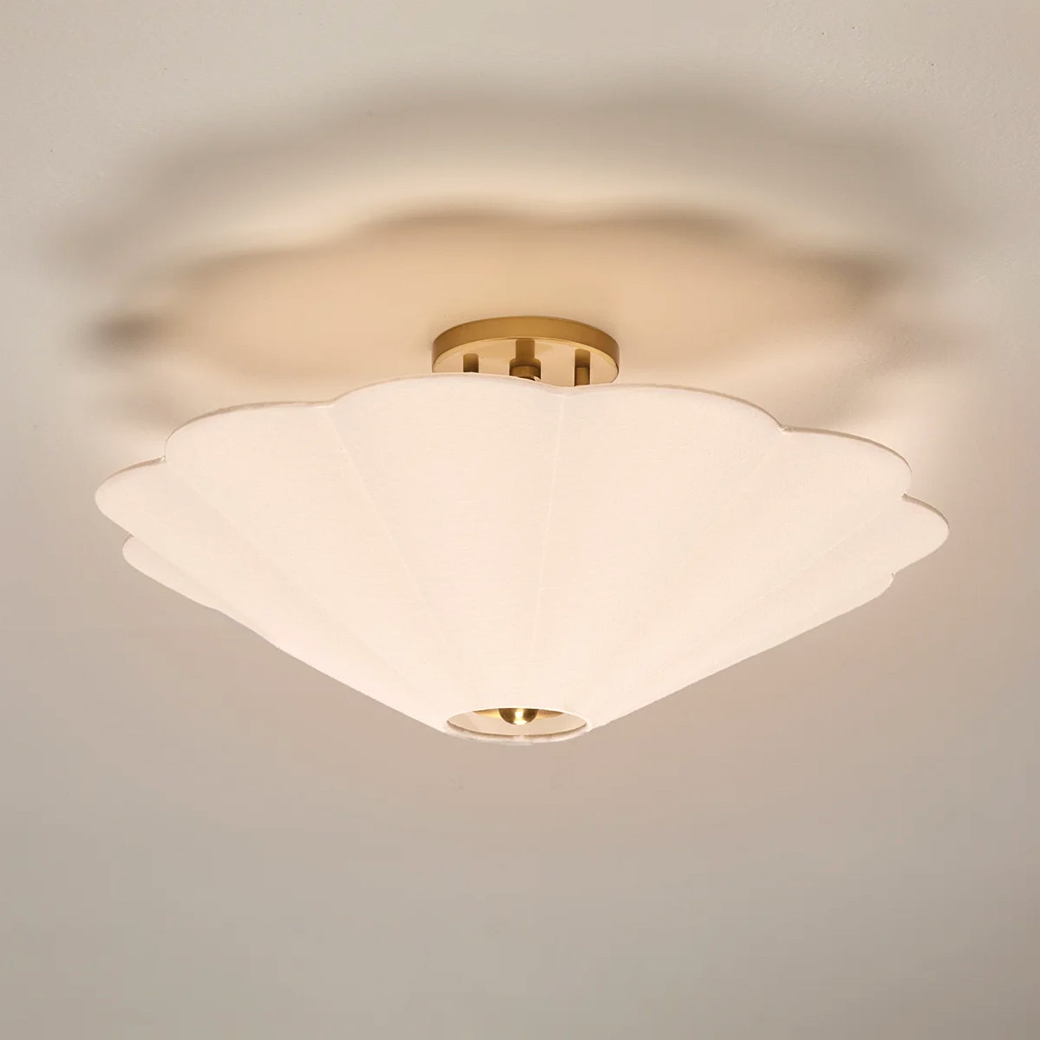 Liza Linen Semi-Flush Mount, White and Aged Brass
