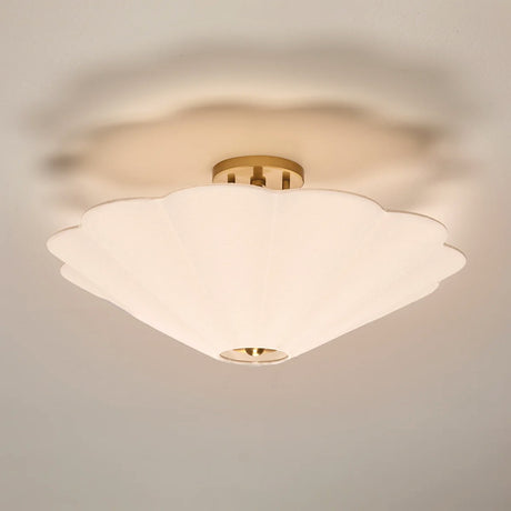 Liza Linen Semi-Flush Mount, White and Aged Brass