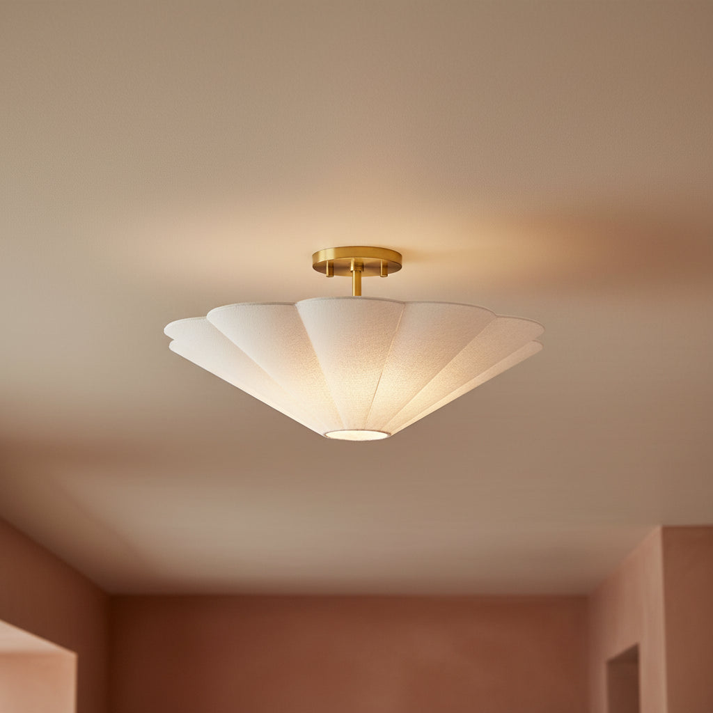 Liza Linen Semi-Flush Mount 20" for Modern home with Warm Beige Walls