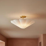 Liza Linen Semi-Flush Mount 20", White and Aged Brass