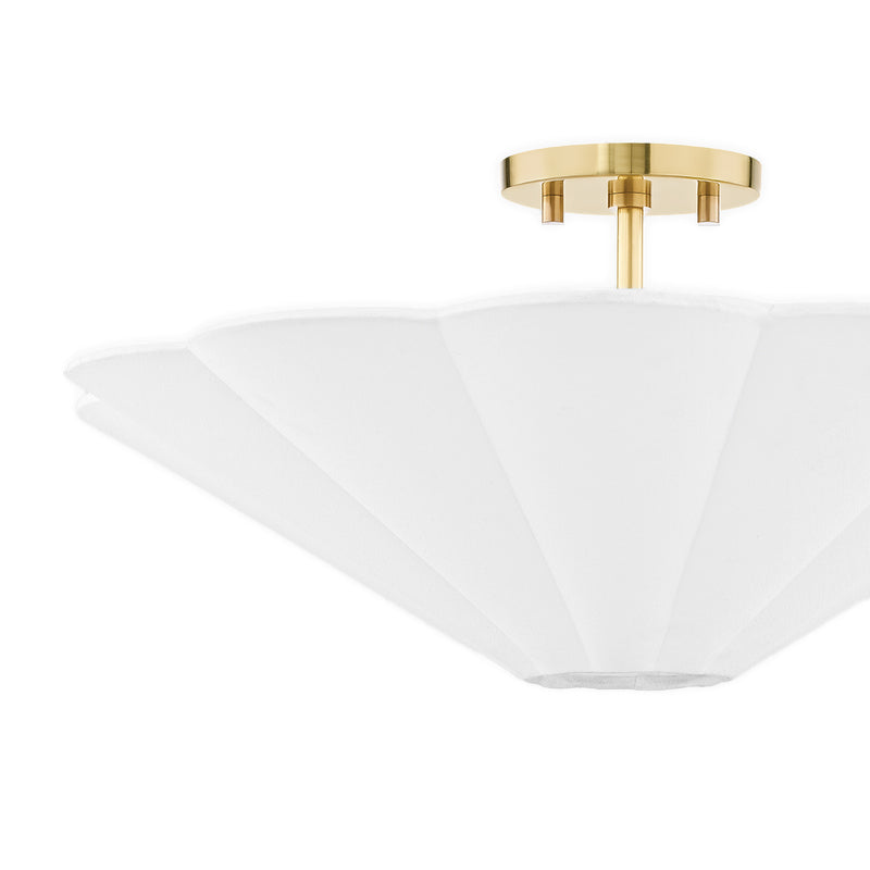 Liza Linen Semi-Flush Mount, White and Aged Brass