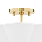 Liza Linen Semi-Flush Mount, White and Aged Brass