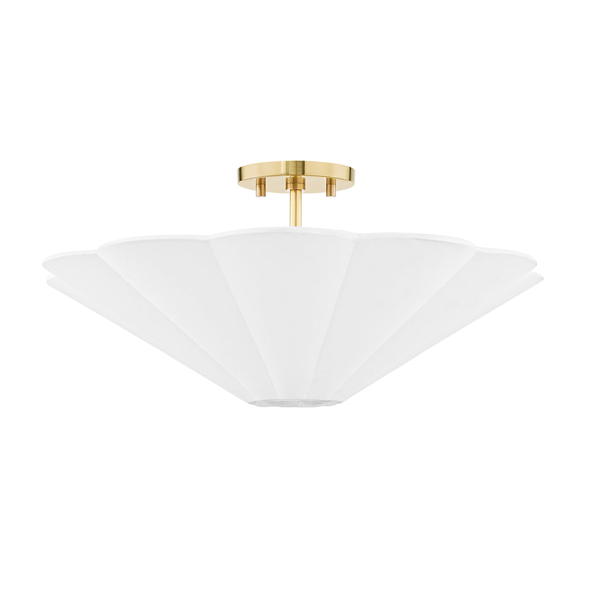 Liza Linen Semi-Flush Mount, White and Aged Brass